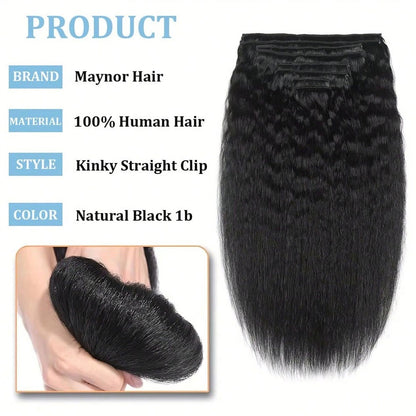 Apliques de cabelo com clipe Kinky Straight Cabelo humano real Preto natural Trama dupla para mulheres de 16 a 28 polegadas 100g 8 peças