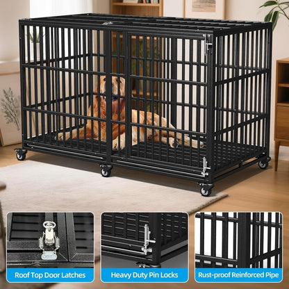Caixa de Transporte para Cães para Raças Grandes/Gigantes Indestrutível, 162 cm, Reforçada, com Rodas Traváveis, Portas Duplas, Alta Ansiedade
