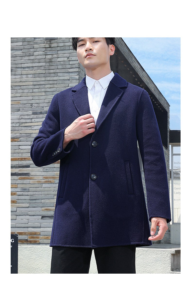 100% Wool Hand-Sewn Men's Coat Long Overcoats Boy Buttons Cardigan Long-style Woolen Coats Overcoat 2024 New