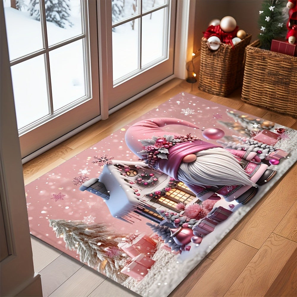VIKAMA Pink Christmas Santa Claus Rug Bedroom & Living Room Doormat Non-Slip, Stain-Resistant Carpet Home Decor