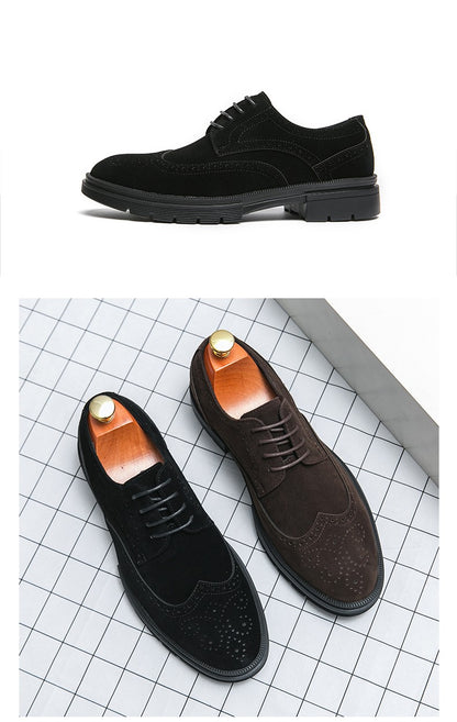 New 46 large size abrasive leather Brock carved business dress shoes for men round head lace-up casual shoes