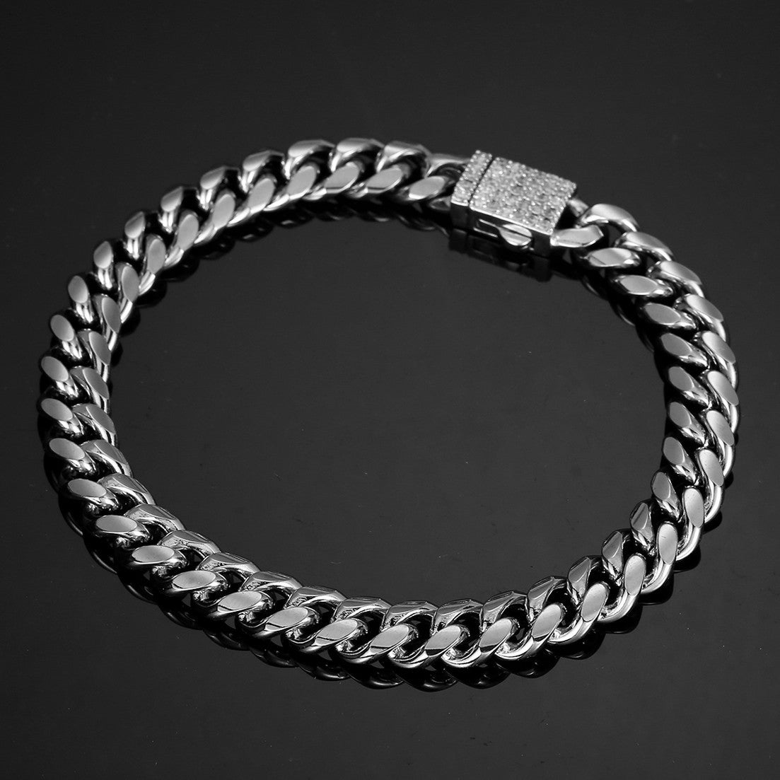 Joias Hip Hop 6mm-14mm Qualquer Comprimento 316L Aço Inoxidável Fivela de Cristal Fashion Pulseira Elos Miami Feminina Masculina