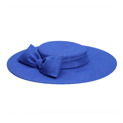 FS Elegante Chapéu de Aba Larga Marfim Feminino Grande Laço Ocasião Formal Kentucky Boné Feminino Casamento Coquetel Festa Fedora de Topo Reto 2024