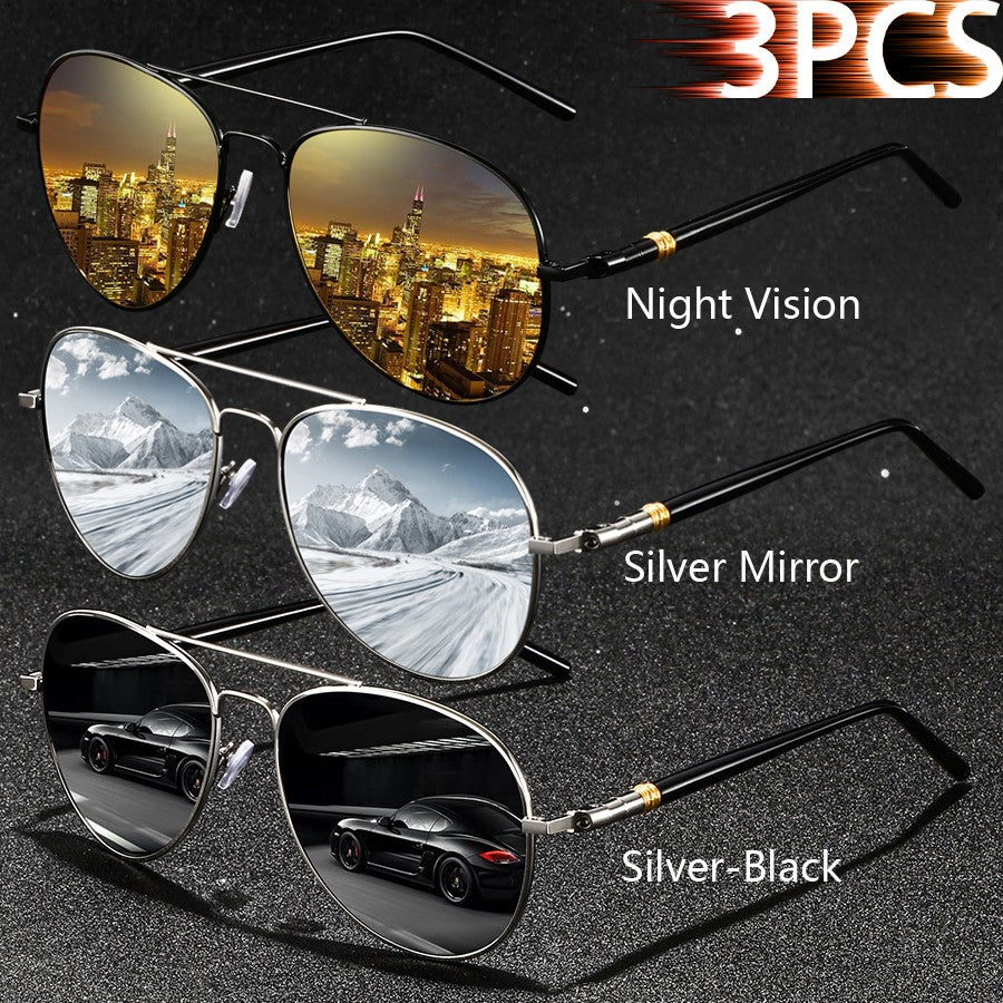 3 PCS Fashion Vintage Square Metal Frame Sunglasses Men Women Fishing Driving Luxury Brand Designer Sun Glasses  Eyewear UV400