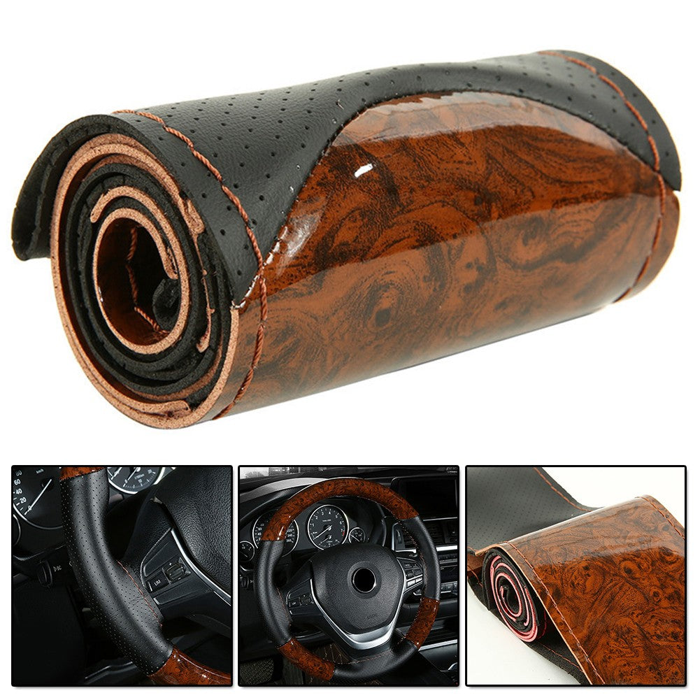 Capa de Volante de Carro em Madeira de Pessegueiro DIY Capa de Volante de Couro Para Carro Caminhão Com Linha e Agulha Conjunto de Ferramentas Acessórios de Carro