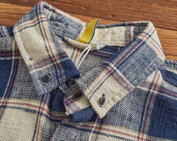 Classic vintage plaid long-sleeved shirt for men autumn and winter British leisure winter heavy cargo shirt for men