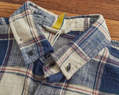 Classic vintage plaid long-sleeved shirt for men autumn and winter British leisure winter heavy cargo shirt for men