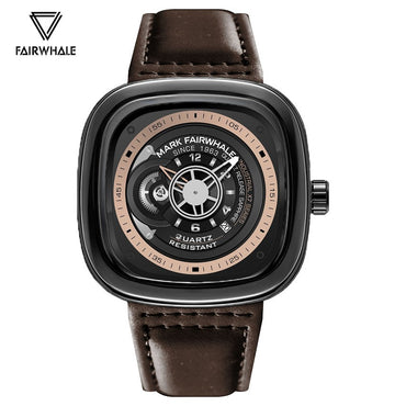 Mark Fairwhale Fashion Watch For Men Casual Leather Strap Quartz Watch Sports Waterproof Square Wristwatch Man 2025 Hot Sale