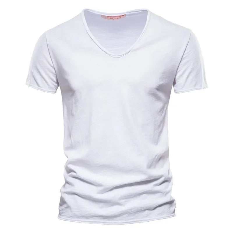 Plain Cotton Gym T-shirt Men Summer Fitness Clothing V-Neck Short Sleeve T shirt Slim Fit Tshirt Bodybuilding Workout Tees Tops