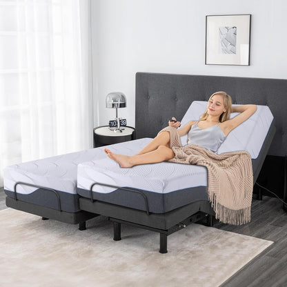 Twin XL Adjustable Bed Base with Mattress, 12 Inch White Gel Memory Foam Medium-Firm Mattress in Box, Adjustable Bed Frame