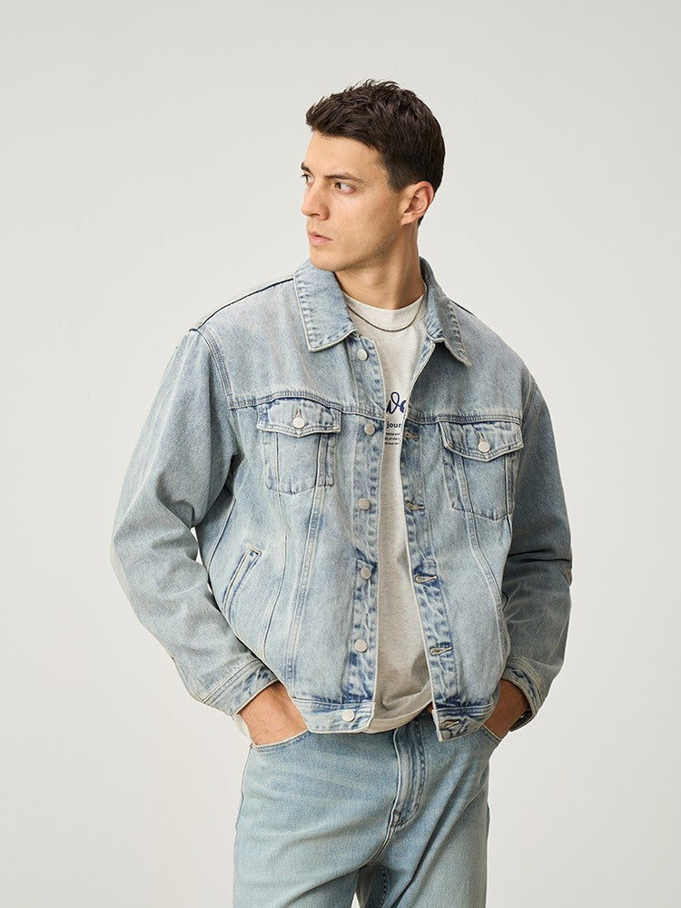 SIMWOOD 2025 Autumn New Oversize 12.5oz Classical Denim Jackets Men Washed Vintage Casual Jacket