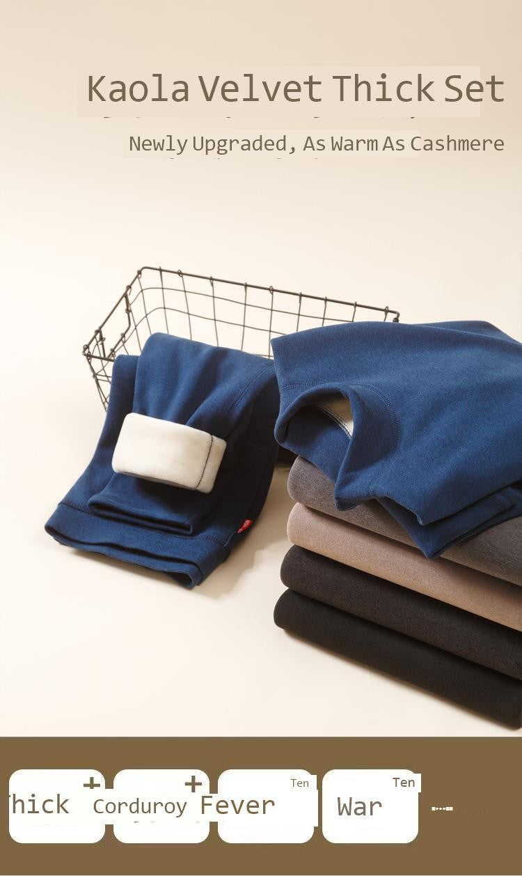Winter Thermal Underwear Set For Men And Women Thick Velvet Lining Suitable For Wearing Cold Warm Underwear's Top And Bottoms