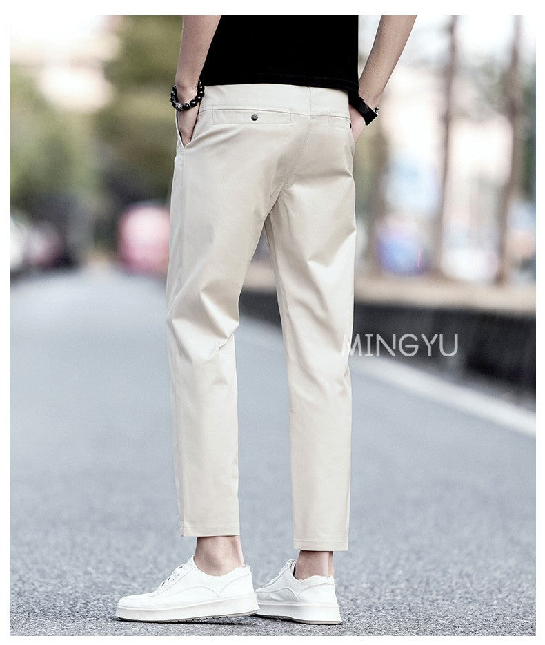 2025 New Summer Cotton Ankle Length Pants Men Slim Elastic Waist Jogger Outdoors Korean Work Suit Casual Trousers Male 28-38