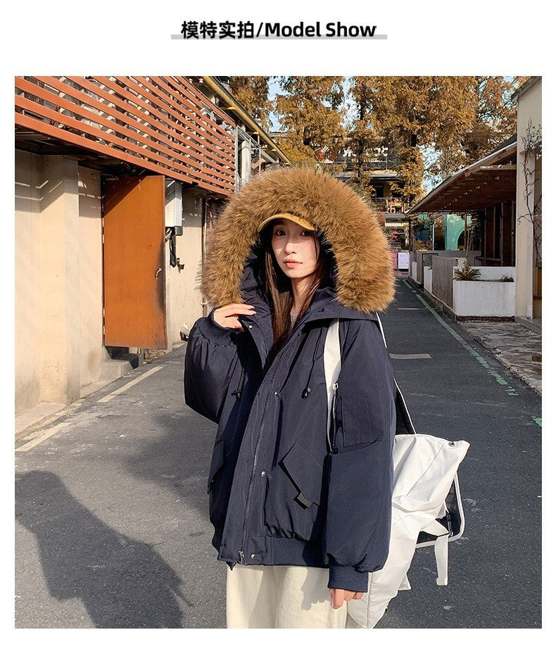Winter Solid Long Sleeve Hooded Down Cotton Coat Tops Korean Women's Single Breasted Zipper Hooded Cardigan Short Jacket Thick