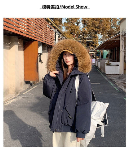 Winter Solid Long Sleeve Hooded Down Cotton Coat Tops Korean Women's Single Breasted Zipper Hooded Cardigan Short Jacket Thick