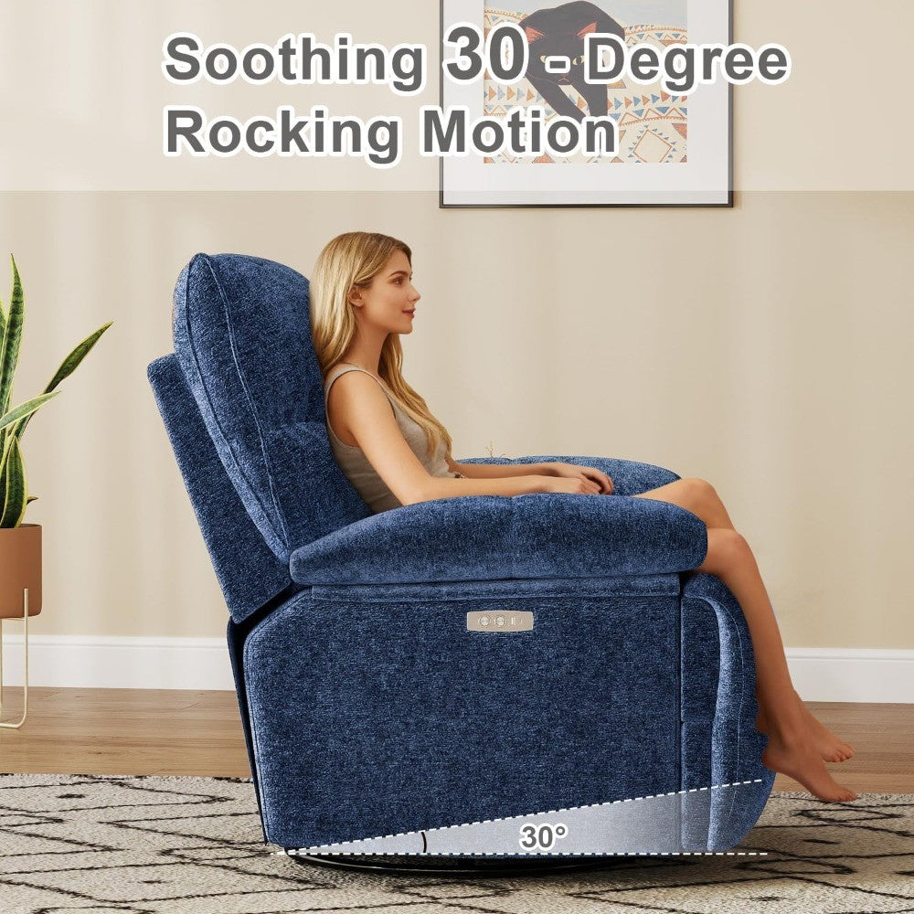 Oversized Rocker Recliner Chair,Power Swivel Recliner for Living Room,Overstuffed Extra Wide Rocking Recliners with Padded Lumba
