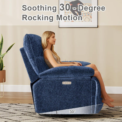Oversized Rocker Recliner Chair,Power Swivel Recliner for Living Room,Overstuffed Extra Wide Rocking Recliners with Padded Lumba