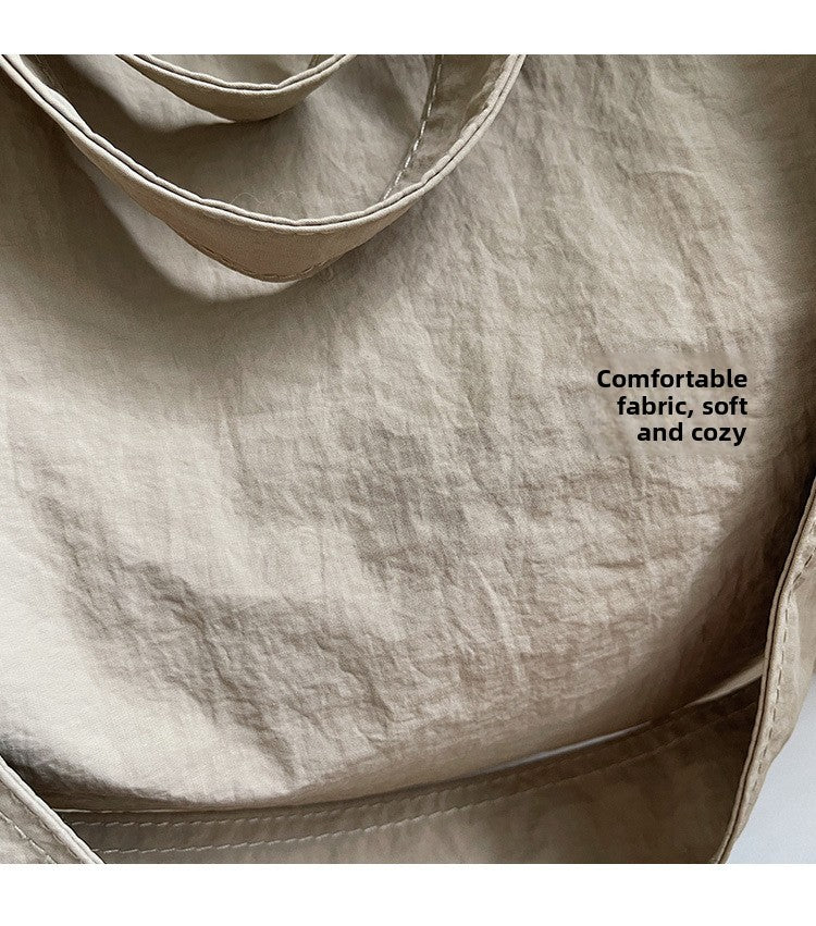 Lazy Style Nylon Crossbody Shoulder Bag Women Casual Large Capacity Bucket Tote Bag Lightweight Japan Style Simple Handbag