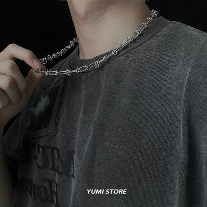 Colar de aço de titânio Hip Hop para homem e mulher, colar unissex de corda com nó, joias gargantilha, acessórios Kpop