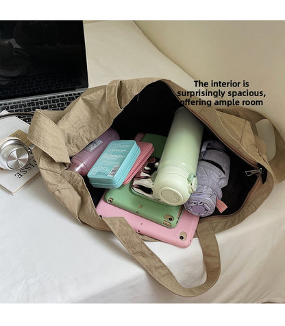 Lazy Style Nylon Crossbody Shoulder Bag Women Casual Large Capacity Bucket Tote Bag Lightweight Japan Style Simple Handbag