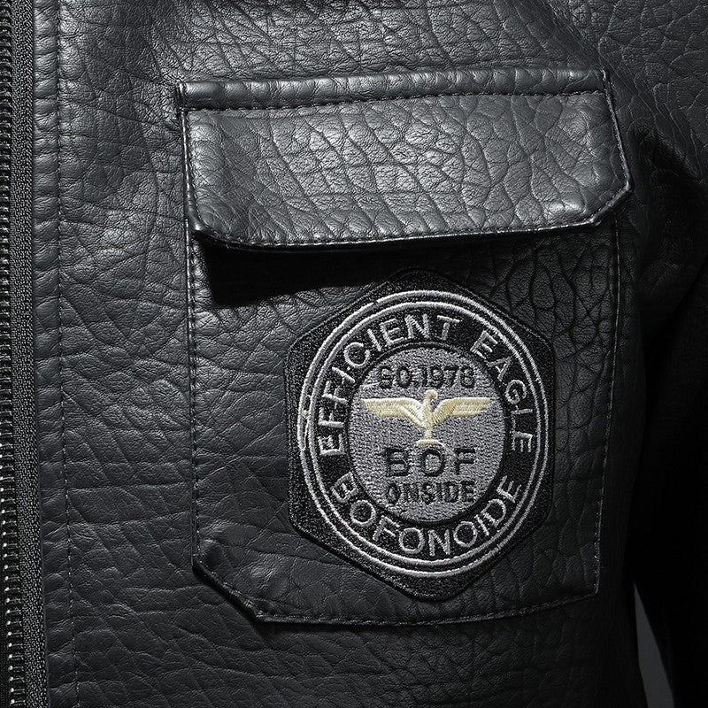 2024 New Men's Leather Coat Pilot Motorcycle Leather Coat Regular Thickened Large Leather Coats Embroidered Pocket Men Jacket