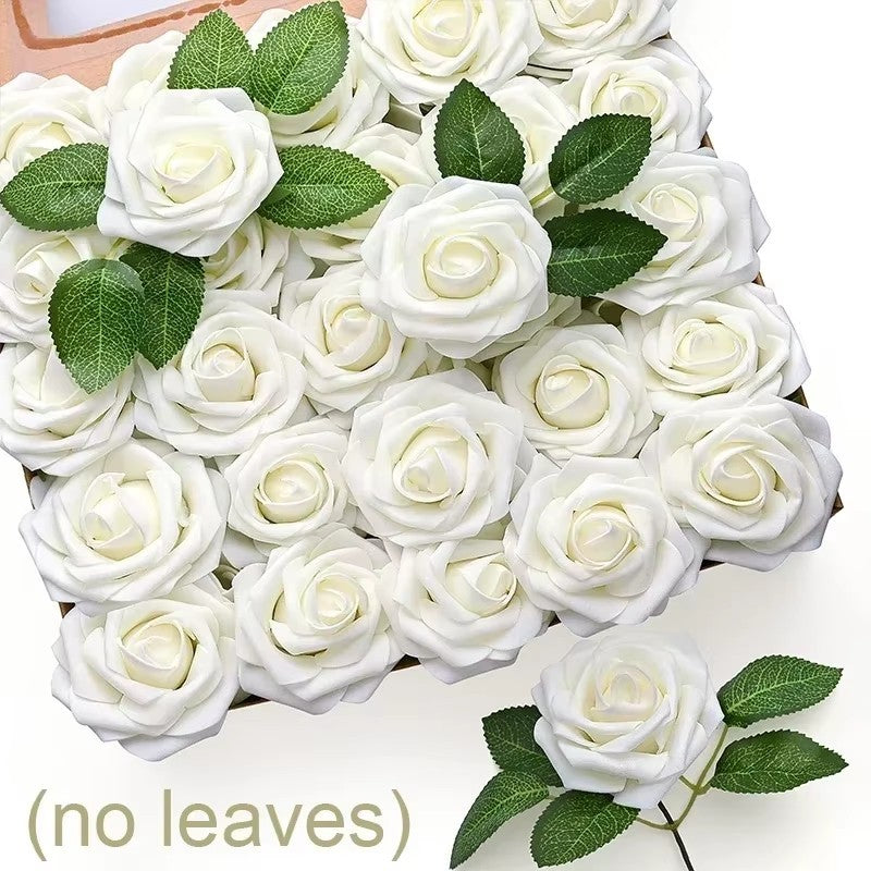 5-100pcs Fake Rose Flower Green Leaves for Valentine's Day Wedding Birthday Party Artificial Roses Heads with Stems Supplies