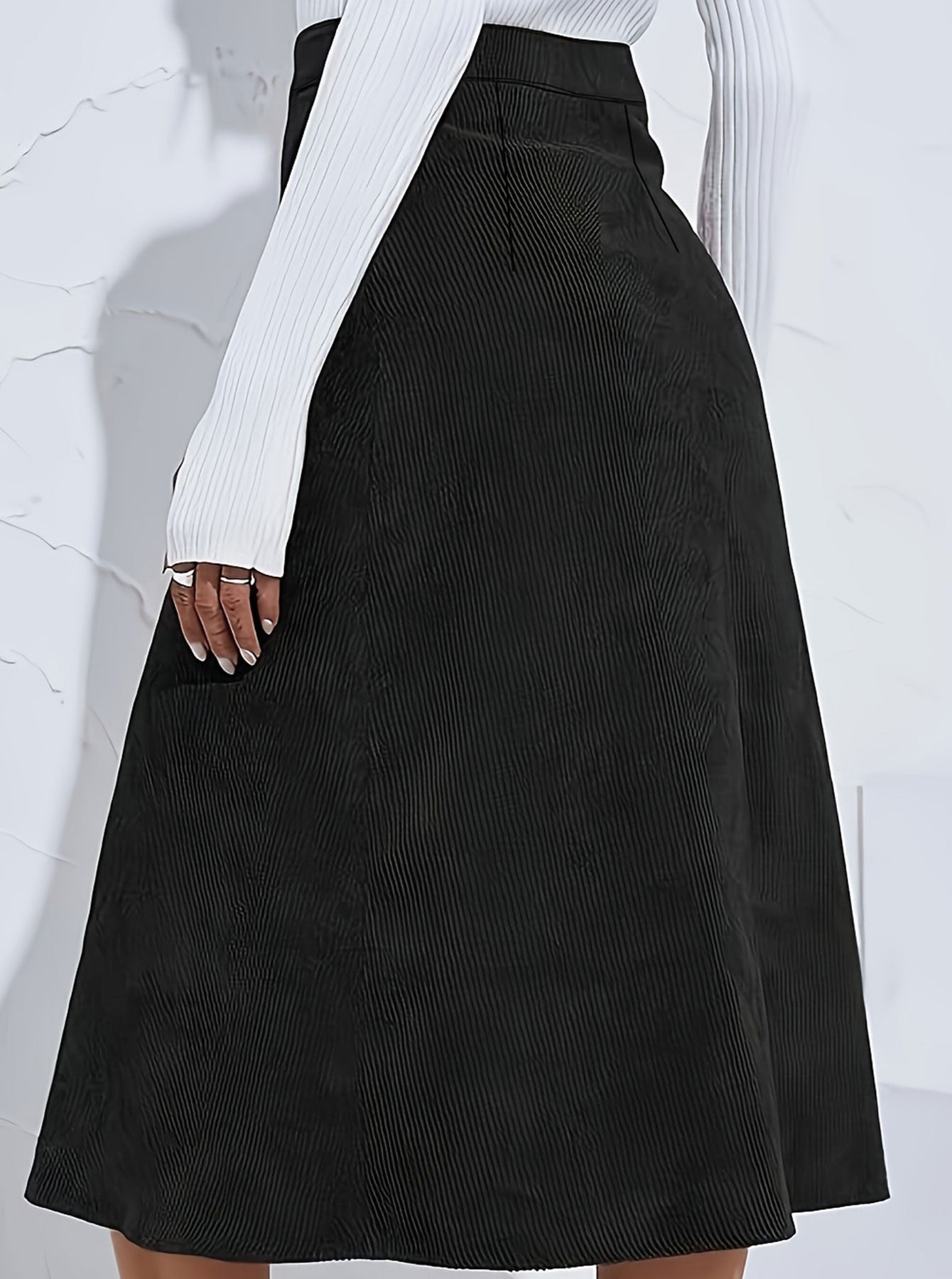 Black Elegant woven half skirt for women plus size high waist A-line skirt casual business women's skirt Black