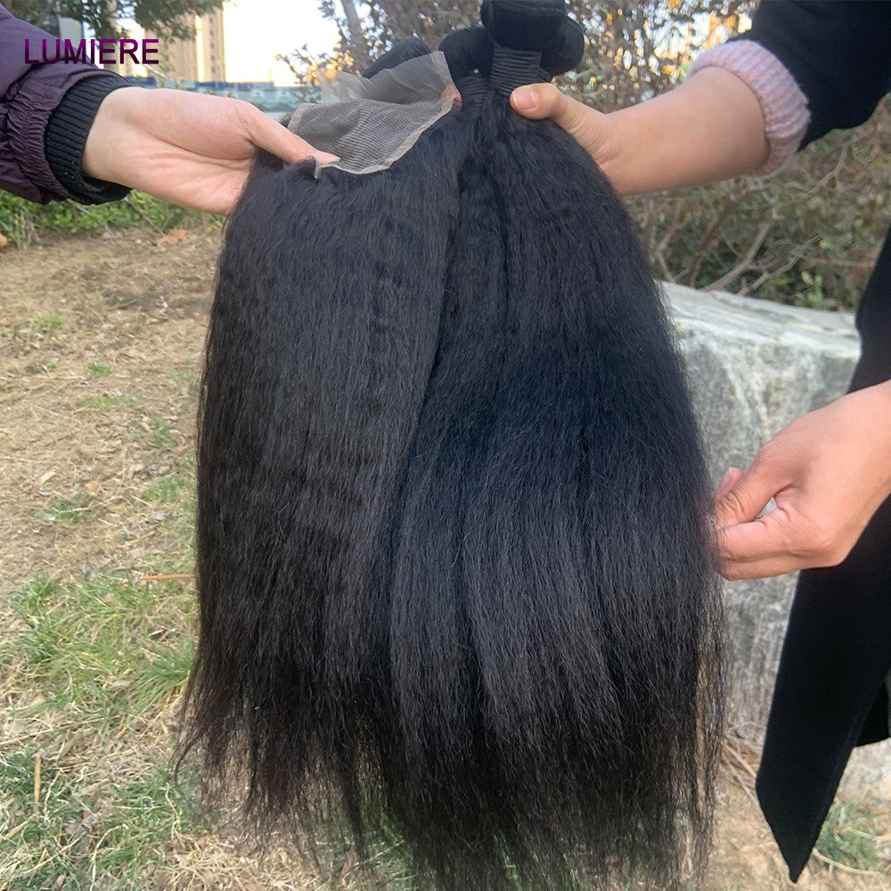 Pacotes de Cabelo Humano Liso Kinky Yaki 100% Cabelo Humano Virgem Puro Brasileiro Extensões de Cabelo em Promoção/Liquidação