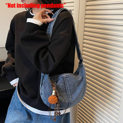 Autumn and Winter Trendy and Cool Fashion Denim Dumpling Bag New Zipper Versatile Single Shoulder Crossbody Bag