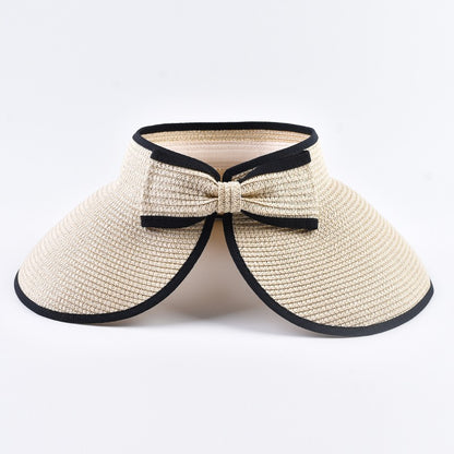 Summer Empty Top Straw Hat For Women Foldable Wide Large Brim Bowknot  Sun Hat Travel Beach UV Protection Caps