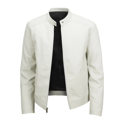 Men's Biker Leather Jacket Autumn Winter Thickened Fleece Casual Versatile Slim Fit Large Size PU Leather Coat