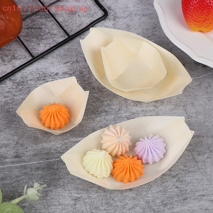 50Pcs Wood Boats Plates Sushi Salad Dessert Bowl Wood Serving Bowl Disposable Sushi Serving Trays Sushi Boat Plates