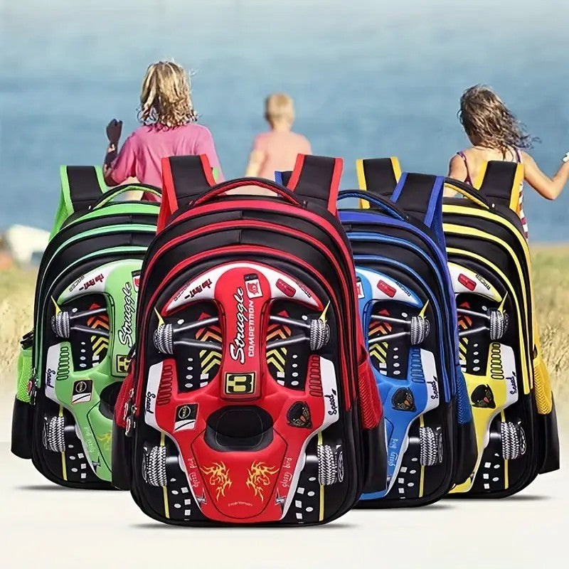 Mochila Infantil de Carro 3D Personalizada para Meninos, Mochila Escolar Divertida de Desenho Animado, Mochila de Livros Infantil, Mochila Estilosa para Meninos, Durável e Impermeável