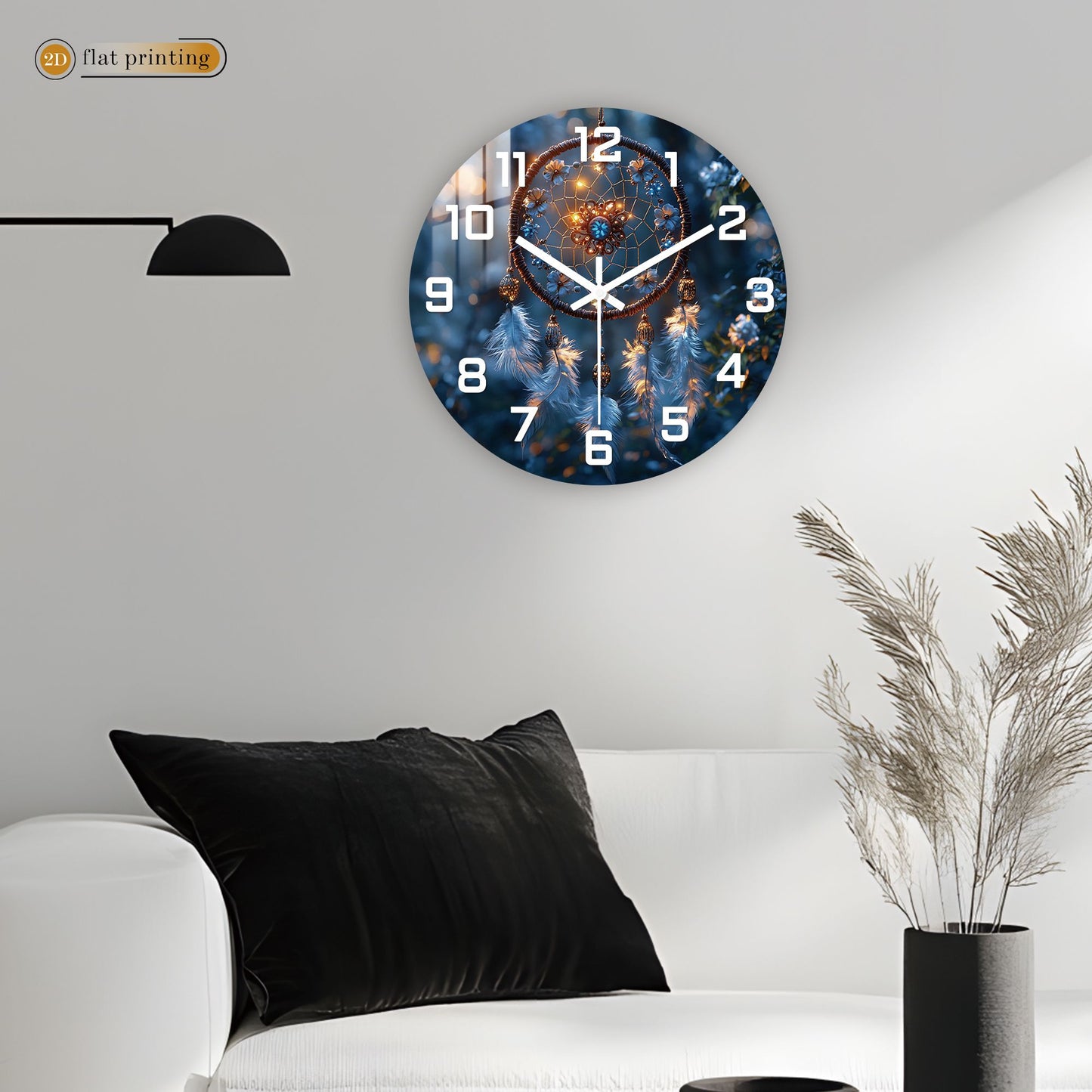 Bohemian Dreamcatcher with Feathers Wall Clock, Bedroom Living Room Decor, Silent Quartz Movement Artistic Timepiece