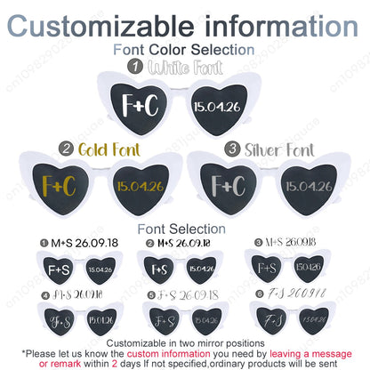 12-120Pcs Custom Wedding Sunglasses Personalised Heart Shaped Sunglasses Wedding Party Favors for Guest Date Initials Custom