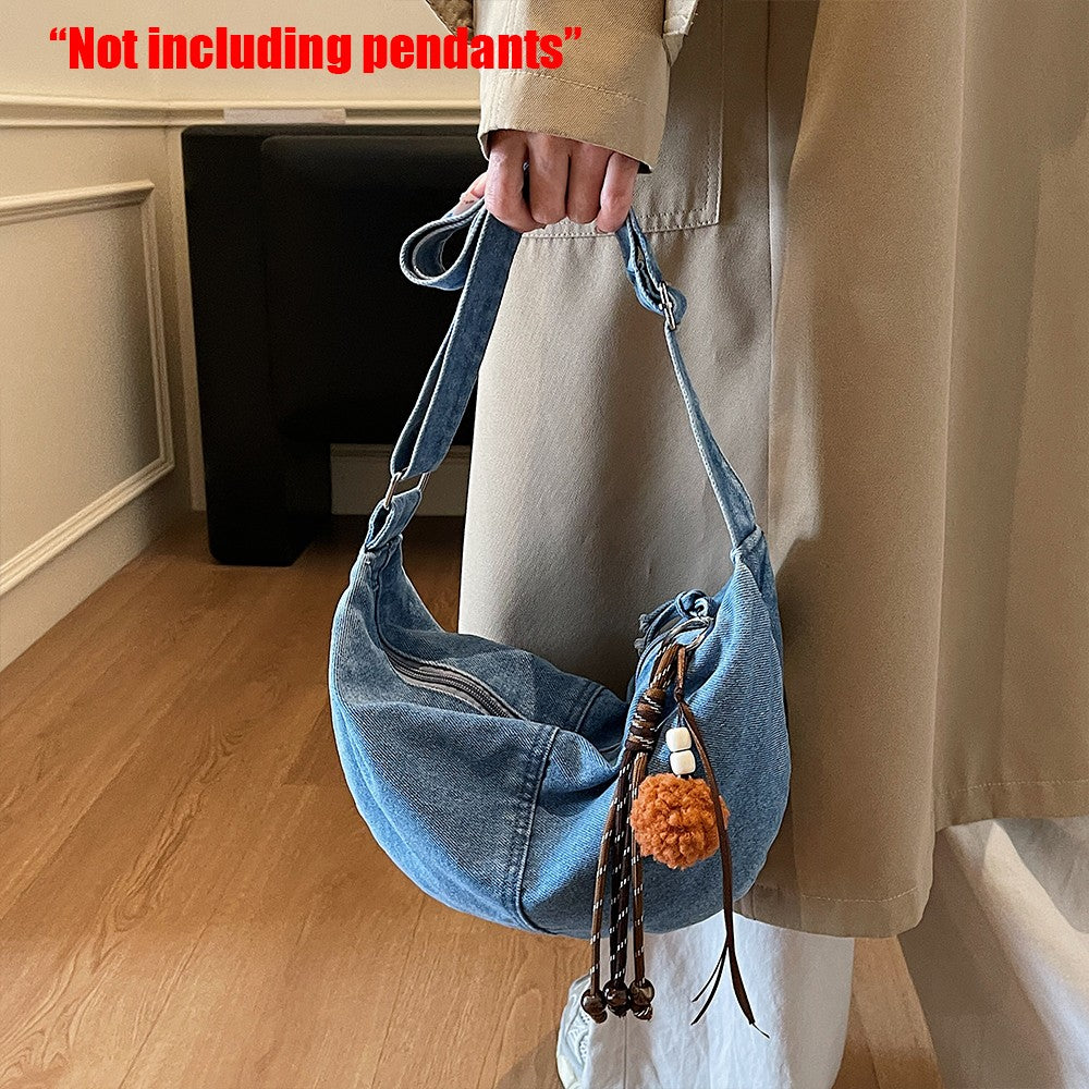 Autumn and Winter Trendy and Cool Fashion Denim Dumpling Bag New Zipper Versatile Single Shoulder Crossbody Bag