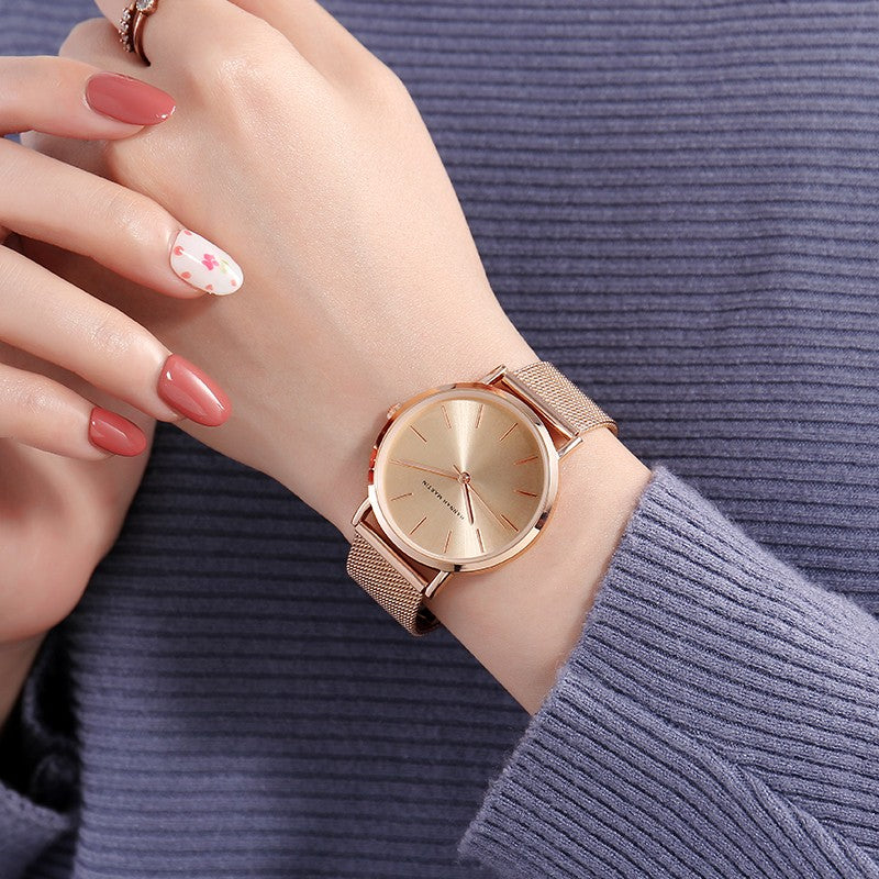 Hannah Martin Women Watch Japan Quartz Movement Simple Waterproof Rose Gold Stainless Steel Mesh Ladies watch relogio feminino