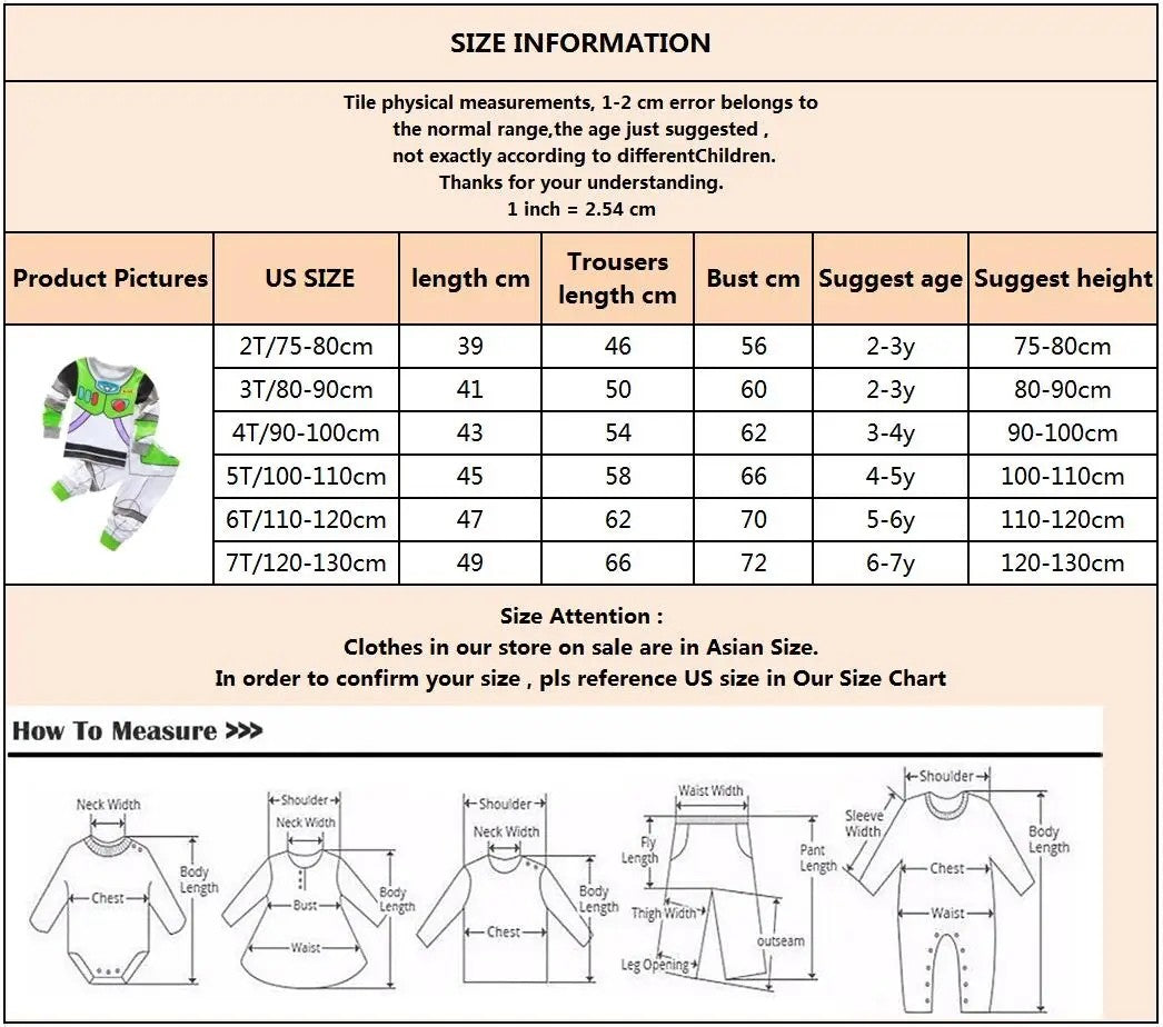 New Kids Pajama Set Cotton Soft Buzz Lightyear Print Loungewear Long Sleeve Pjs Sleepwear for Toddler Boys Girls Nighty
