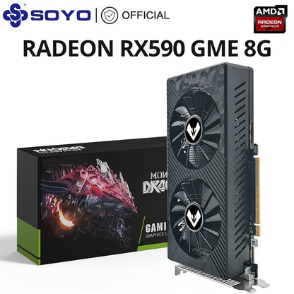Placa de Vídeo SOYO Nova AMD Radeon RX590 8G GDDR5 Memória 256Bit PCIE3.0x16 HDMI+DP Placa de GPU para Jogos para Computadores de Mesa