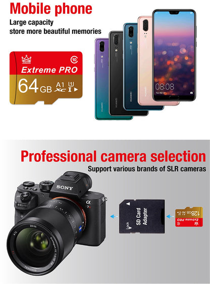 Cartão de Memória de Alta Resistência para Vigilância por Vídeo Cartão TF 256GB 128GB 64GB 32GB Mini Cartão SD Velocidade Máxima de até 100MB/s Cartão Flash para Celular