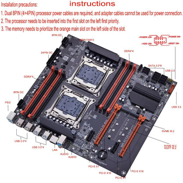 Kit Placa-mãe X99 Dual CPU lntel Xeon E5 2680 V4 e DDR4 64 GB (4*16 GB) LGA2011-3 M.2 NVME para Computador Desktop Gamer