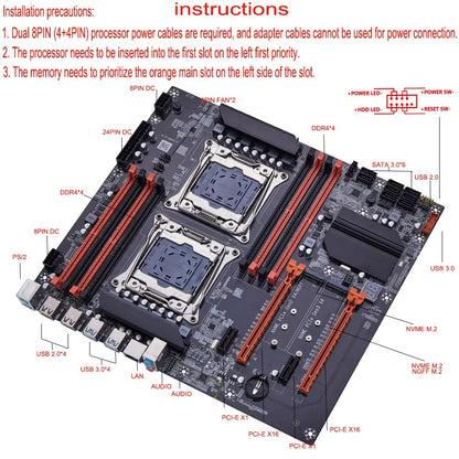 Kit Placa-mãe X99 Dual CPU lntel Xeon E5 2680 V4 e DDR4 64 GB (4*16 GB) LGA2011-3 M.2 NVME para Computador Desktop Gamer