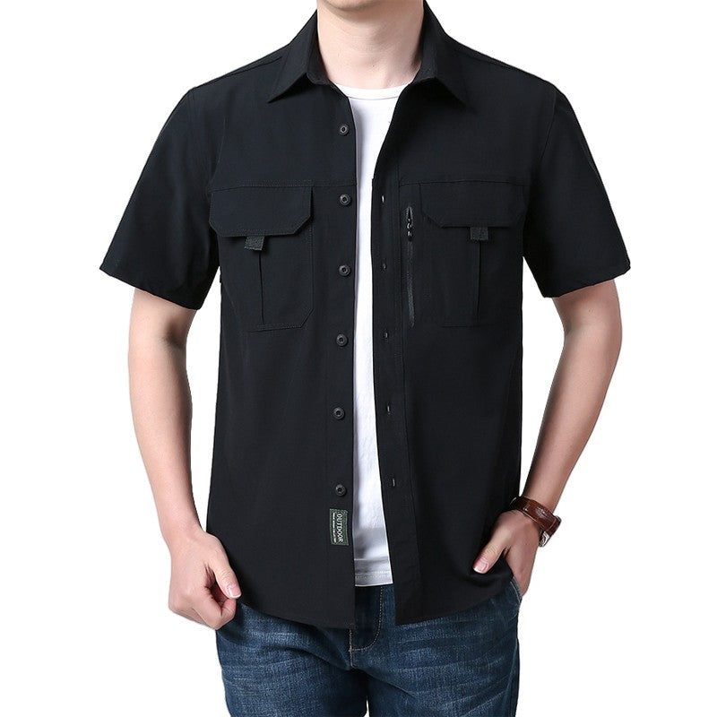 Men's Breathable Short Sleeve Shirt Men Casual Tactical Cargo Shirts Summer Quick Dry Hiking Work Shirts for Man Short-sleeved