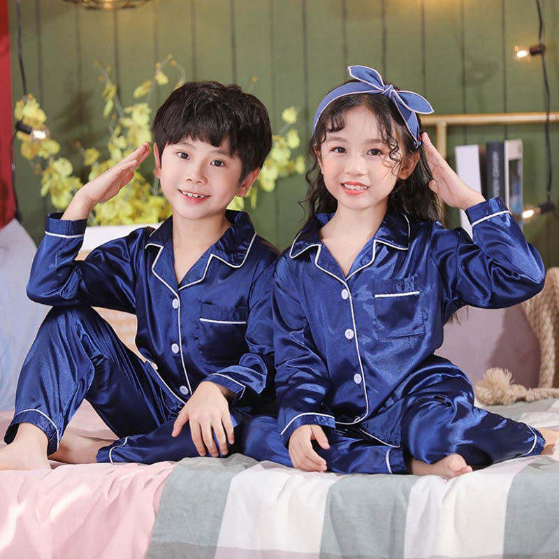 Girls Christmas Pajamas Children's Satin Silk Pajama Sets Girl Pink Satin Homewear Nightwear Loungewear Kids Clothes For 3-14Yrs