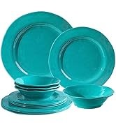 Melamine 12-Piece Modern Dinnerware Set, Kitchen Plates and Bowls Sets, Luxury 2 tone Red and Black Ceramic look Dish Set for 4.