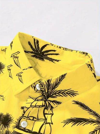 Summer Men's Shirt Coconut Tree 3D Print Casual Short Sleeve Lapel Tops Beach Casual Hawaiian Shirt Men Oversized Shirts For Men