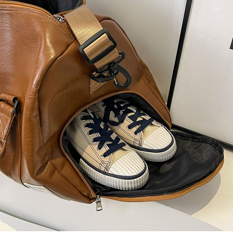 Fashion Women'S Travel Totes Duffle PU Leather Gym Sports Fitness Casual Luggage Handbag Shoes Pocket Shoulder Weekend Bag