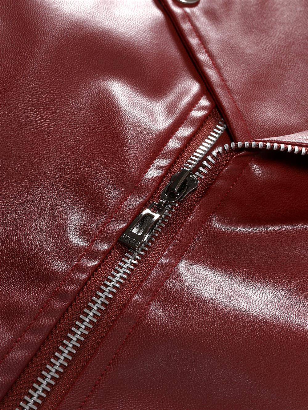 Men's Motorcycle PU Leather Jacket Fashionable Solid Color Slim Fit Zipper Long Sleeved Lapel Leather Jacket Men's Clothing