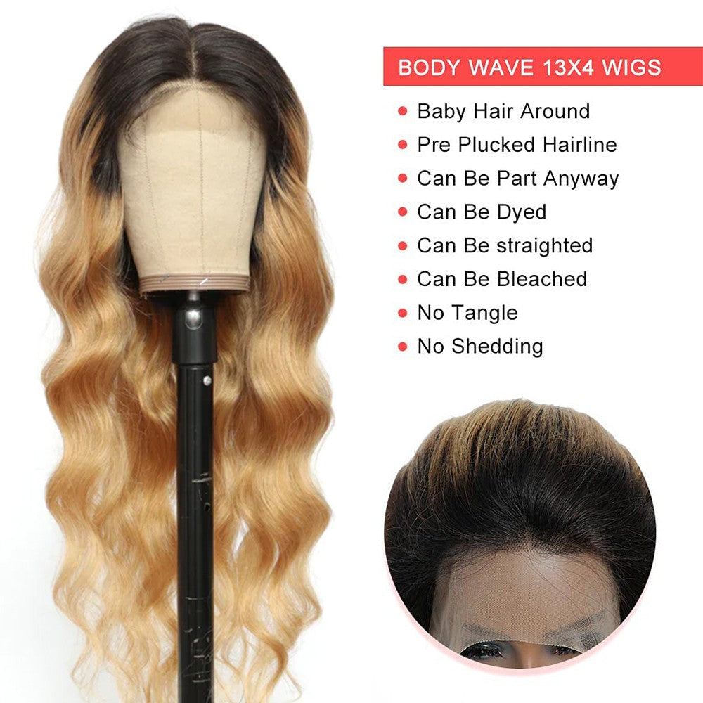 Peruca Front Lace Mel Loira Pré-arrancada 1B 27 Cabelo Humano Ombre Body Wave Peruca Front Lace Cabelo Humano 180% Bodywave Cru 30 Polegadas