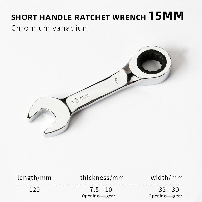 1 Chave de Catraca Curta - Alcance de 6-19mm, Chaves de Soquete de Catraca de Cabo Curto de 72 Dentes para Reparo Automotivo e de Porcas